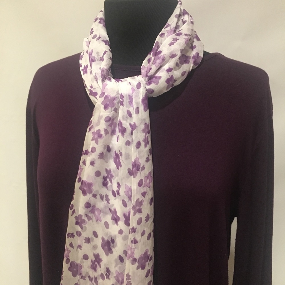Purple floral silk scarf wrap shawl hijab turban